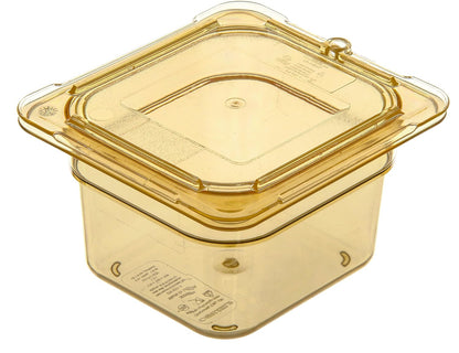 Carlisle FoodService Products StorPlus High-Heat 1/6-Size Food Pan, 4 Deep Food Storage Container with 1.7 Quart Capacity, High Heat Plastic, 1/6 Size, Amber, (Pack of 6)