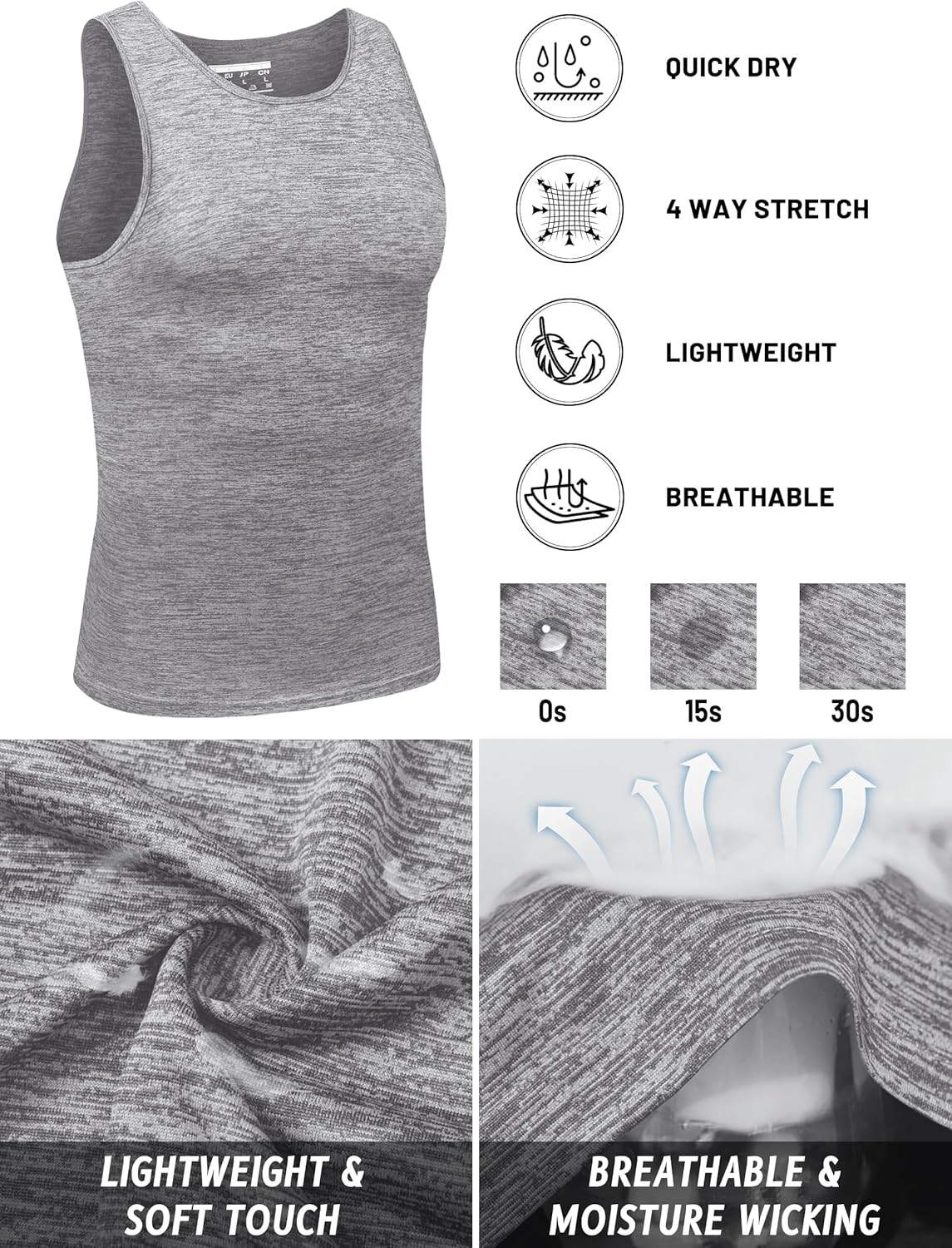 TACVASEN Herren Tanktops Schnelltrocknend Ärmelloses Workout Muskelshirt Sport Bodybuilding Fitness Performance T-Shirts
