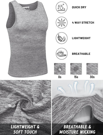 TACVASEN Herren Tanktops Schnelltrocknend Ärmelloses Workout Muskelshirt Sport Bodybuilding Fitness Performance T-Shirts