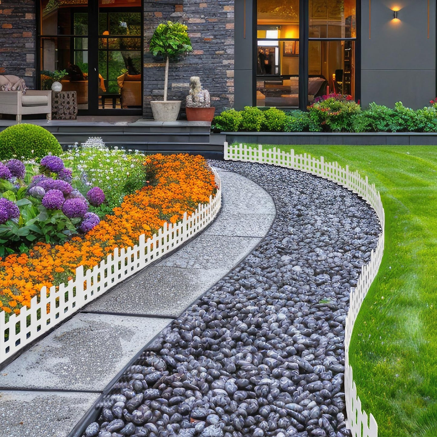 2-Inch x 66 FT Landscape Edging Border with 100 Spikes, No Dig Garden Border Edging Kit, Plastic Edging Border Flexible for Garden Flower Beds Lawn Yard Paver Pathway (Black)