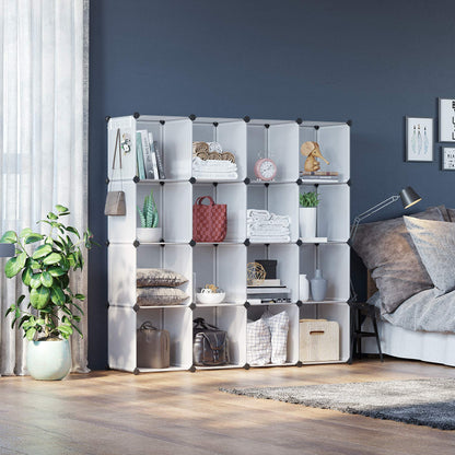 C&AHOME Cube Storage Organizer, 16-Cube Shelves Units, Plastic Storage Cubes, DIY Closet Organizer, Modular Closet Storage Shelves Ideal for Home, Bedroom, 48.4" L × 12.4" W × 48.4" H Black SUM3016H