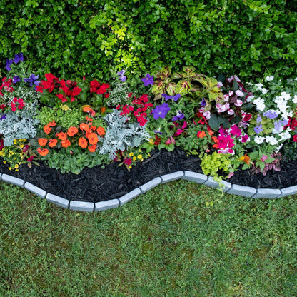 EasyFlex No-Dig Landscape Edging with Anchoring Spikes, 2.7 in Tall Decorative Stone-Look Garden Border, 15 Foot Kit, Brown