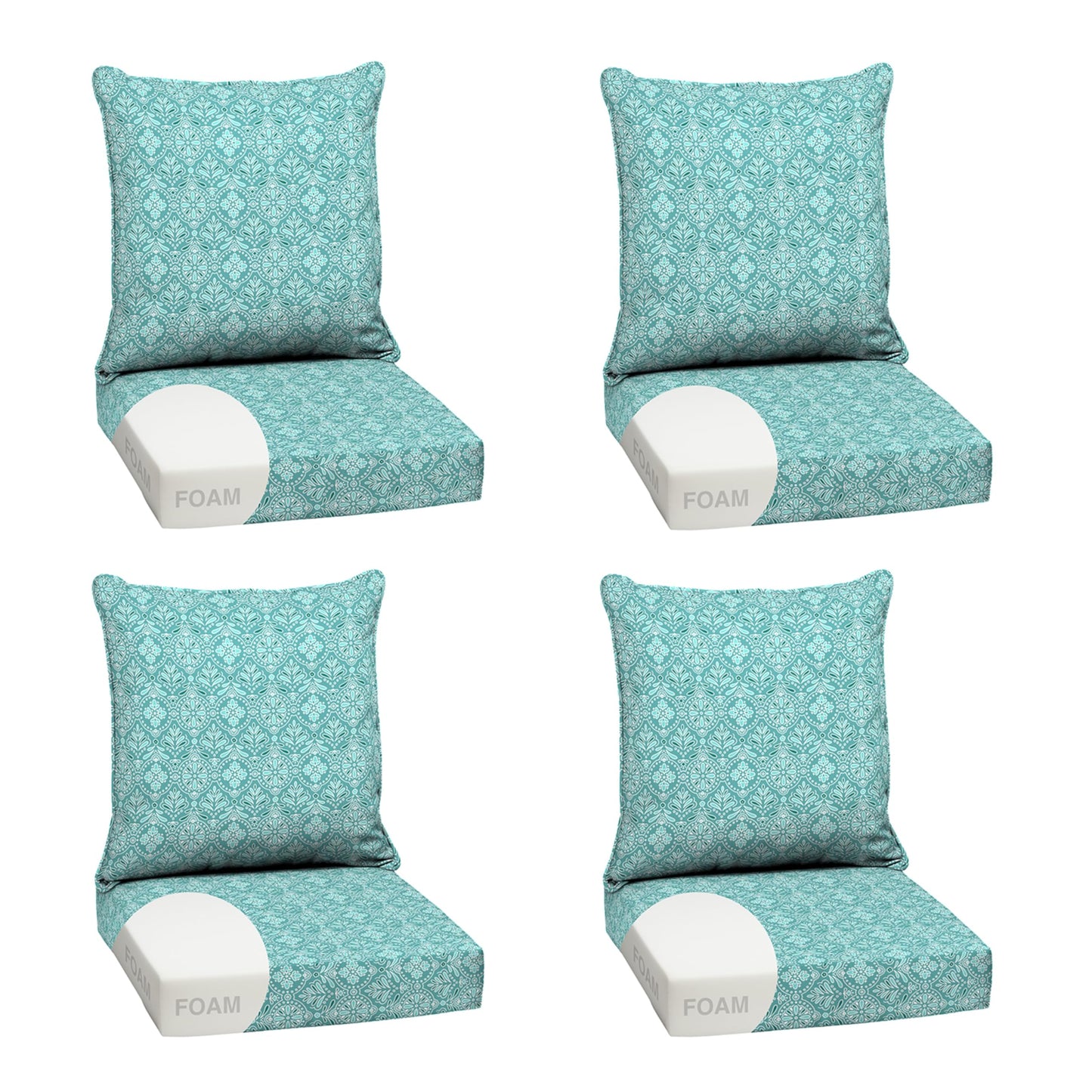 Arden Outdoor Foam Deep Seat Cushions Set, 24x24, Premium High-Density Foam, Never Flattens, Weather-Proof for Patio Chair Sofa Couch, Blue Shibori Stripe