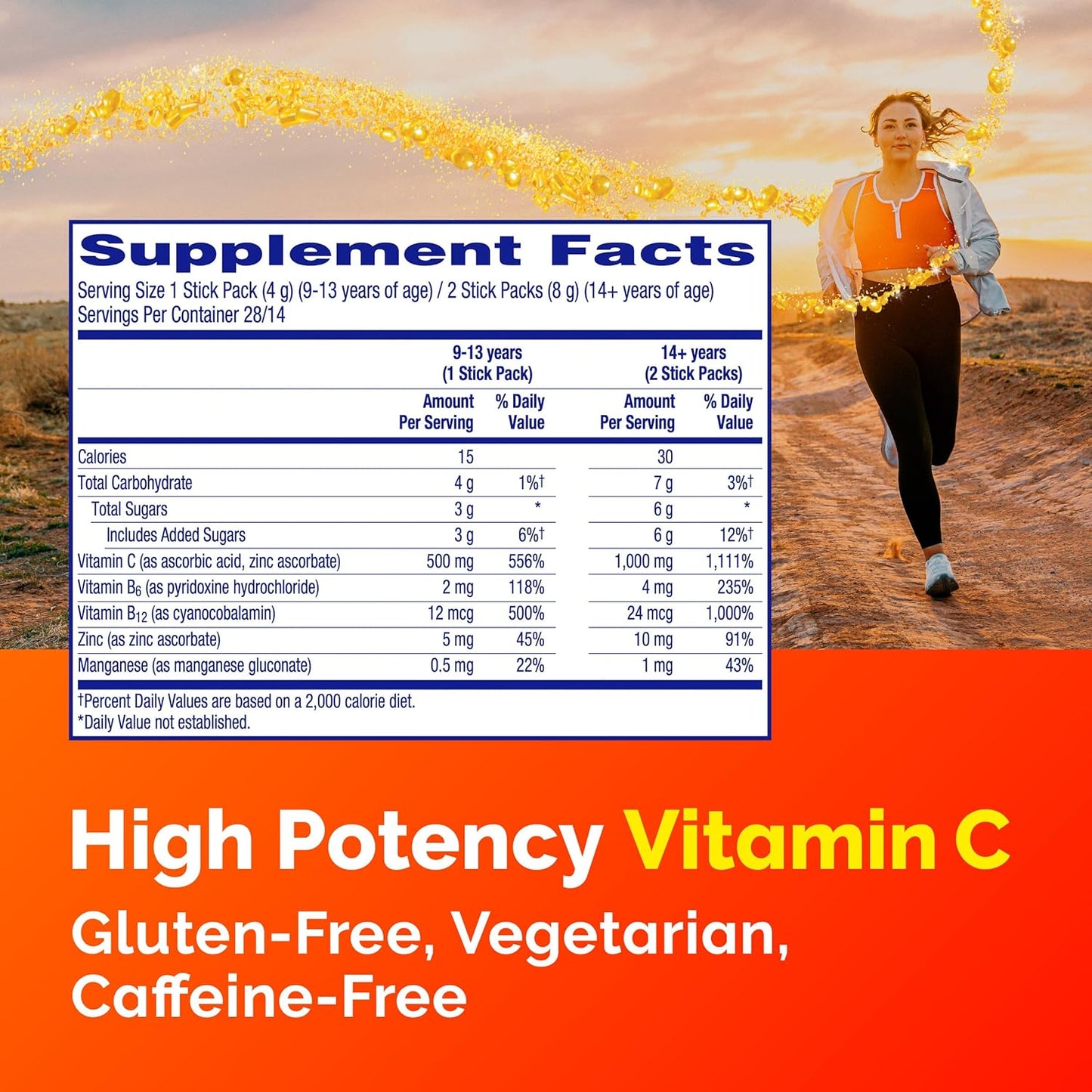 Emergen-C Crystals, On-the-Go Immune Support Supplement with Vitamin C, B Vitamins, Zinc and Manganese, Orange Vitality - 56 Stick Packs (Pack of 6)