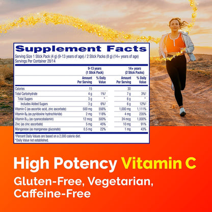 Emergen-C Crystals, On-the-Go Immune Support Supplement with Vitamin C, B Vitamins, Zinc and Manganese, Orange Vitality - 56 Stick Packs (Pack of 6)