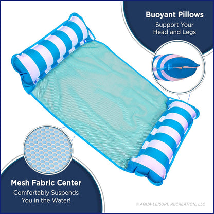 Aqua 4-in-1 Monterey Hammock Pool Float & Water Hammock, Multi-Purpose, Inflatable Pool Floats for Adults, Patented Thick, Non-Stick PVC Material, One Light Blue & One Navy/White Stripe, 2-Pack