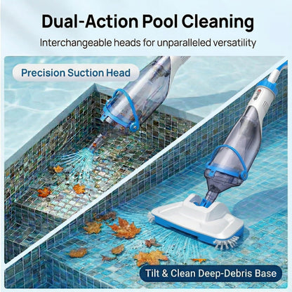 Cordless Pool Vacuum for Above Ground & Inground Pools, Consciot Handheld Rechargeable Pool Cleaner with 1110 GPH Suction, Telescopic Pole up to 87.5", 1H Runtime, See-Through Head for Debris & More