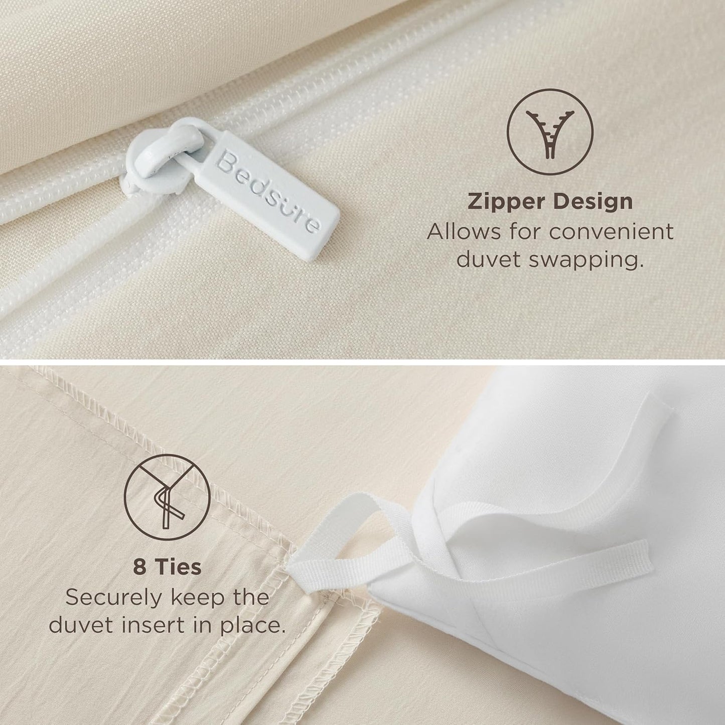 Funda nórdica blanca Bedsure, tamaño Queen, 3 piezas, aspecto de algodón prelavado, juego de cama extrasuave, incluye 1 funda nórdica de 228 x 228 cm con cierre de cremallera y 2 fundas de almohada, edredón no incluido