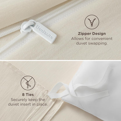 Funda nórdica blanca Bedsure, tamaño Queen, 3 piezas, aspecto de algodón prelavado, juego de cama extrasuave, incluye 1 funda nórdica de 228 x 228 cm con cierre de cremallera y 2 fundas de almohada, edredón no incluido
