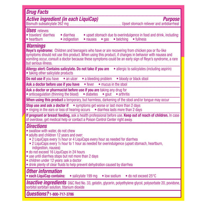 Pepto Bismol Liquicaps, Upset Stomach Relief, Nausea Relief, Heartburn Relief, Indigestion Relief, Anti Diarrhea Medication for Adults - 5 Symptom Fast Relief, No Flavor, 48 ct (Pack of 12)