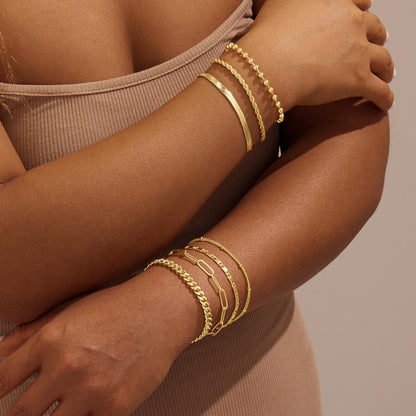 Goldarmbänder für Frauen Stapel Nicht Anlaufen, 14K Vergoldete Stapelbare Armbänder Set für Frauen Trendy, Wasserdicht Einfacher Schmuck Sets Geschenke Inklusive Perlen-/Kuban-/Büroklammer-/Fischgräten-/Seilglieder-Kette, Modeaccessoires