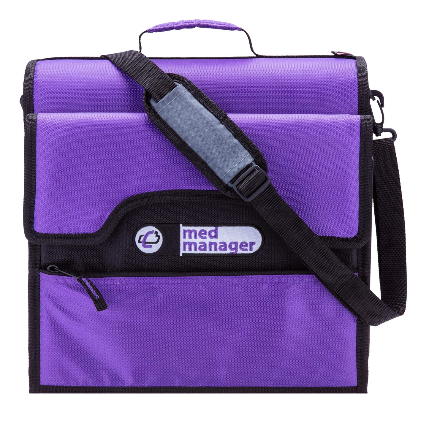 Med Manager Medicine Organizer and Portable Medical Binder, Holds (15) Pill Bottles - (11) Standard Size and (4) Large Bottles, Includes Removable 5-Tab File Folder, Black, 14 x 14 x 4 inches
