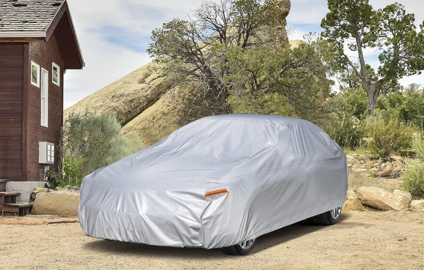 Kayme 6 Lagen Autoabdeckung, maßgeschneidert für Ford Mustang/Shelby (1964-2025), wasserdicht, für jedes Wetter, für Automobile, Outdoor, Vollschutz vor Regen, Sonne, UV-Strahlung. Silber