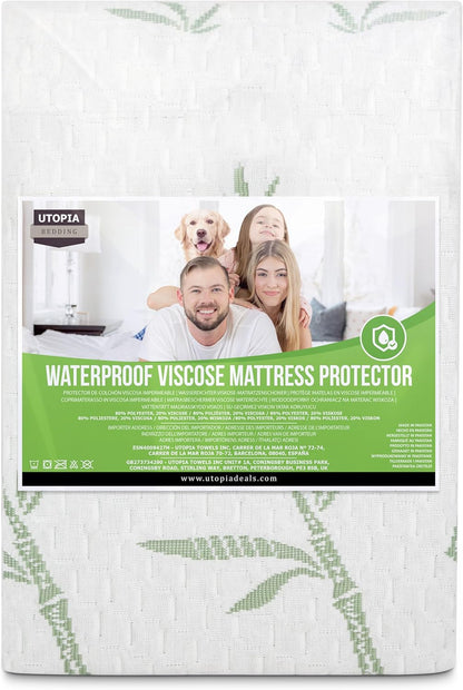 Utopia Bedding Waterproof Mattress Protector Queen Size, Viscose Made from Bamboo Mattress Cover 200 GSM, Fits 17 Inches Deep, Breathable, Fitted Style with Stretchable Pockets