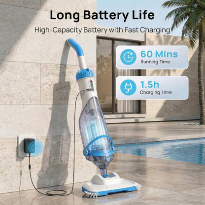 Cordless Pool Vacuum for Above Ground & Inground Pools, Consciot Handheld Rechargeable Pool Cleaner with 1110 GPH Suction, Telescopic Pole up to 87.5", 1H Runtime, See-Through Head for Debris & More