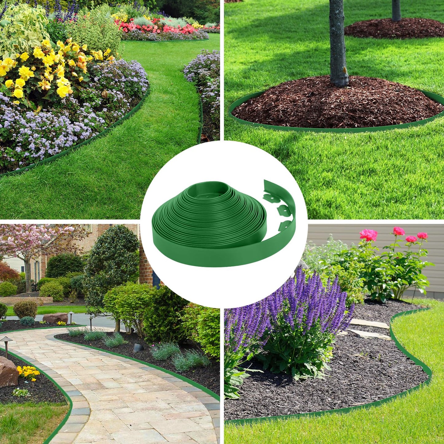 2-Inch x 100 FT Landscape Edging Border with 150 Stakes, Plastic Edging for Landscaping Garden Edging Border, Flexible Landscaping Edging for Garden Flower Beds Yard Lawn Pathway Paver (Black)