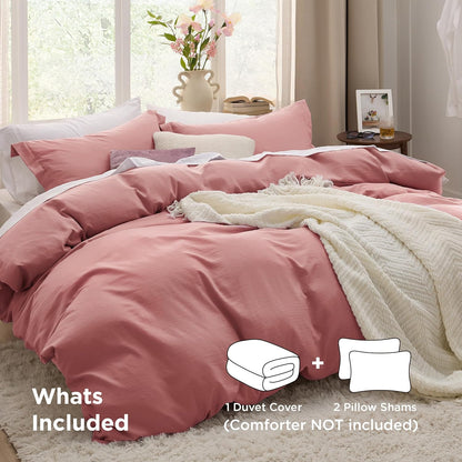 Funda nórdica blanca Bedsure, tamaño Queen, 3 piezas, aspecto de algodón prelavado, juego de cama extrasuave, incluye 1 funda nórdica de 228 x 228 cm con cierre de cremallera y 2 fundas de almohada, edredón no incluido