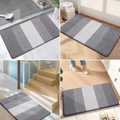 Grandaily Fußmatte für Innenbereich, 50 x 80 cm, rutschfest, Schmutzfänger, saugfähig, für die Haustür, waschbar, gestreift, für den Innenbereich, flach, Willkommensmatte, Eingangsmatte, Grau
