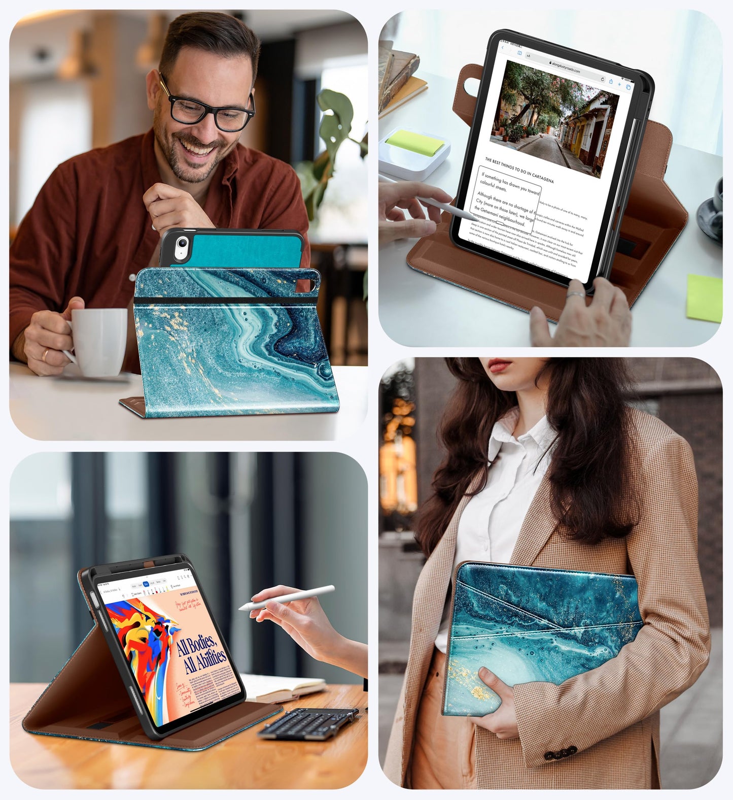 DTTO for iPad A16 Case, iPad 11th / 10th Generation Case (2025/2022), 360 Degree Rotating Premium Leather Folio Stand Cover with Pencil Holder, Brown
