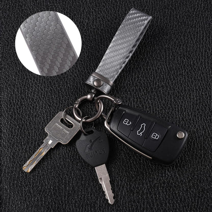 DEKEWEI Carbon Fiber Style Auto-Schlüsselanhänger aus Mikrofaser-Leder, universelle Schlüsselanhänger für Schlüssel-Fobs für Männer und Frauen, 360 Grad drehbar mit Anti-Verlust-D-Ring (Schwarz)