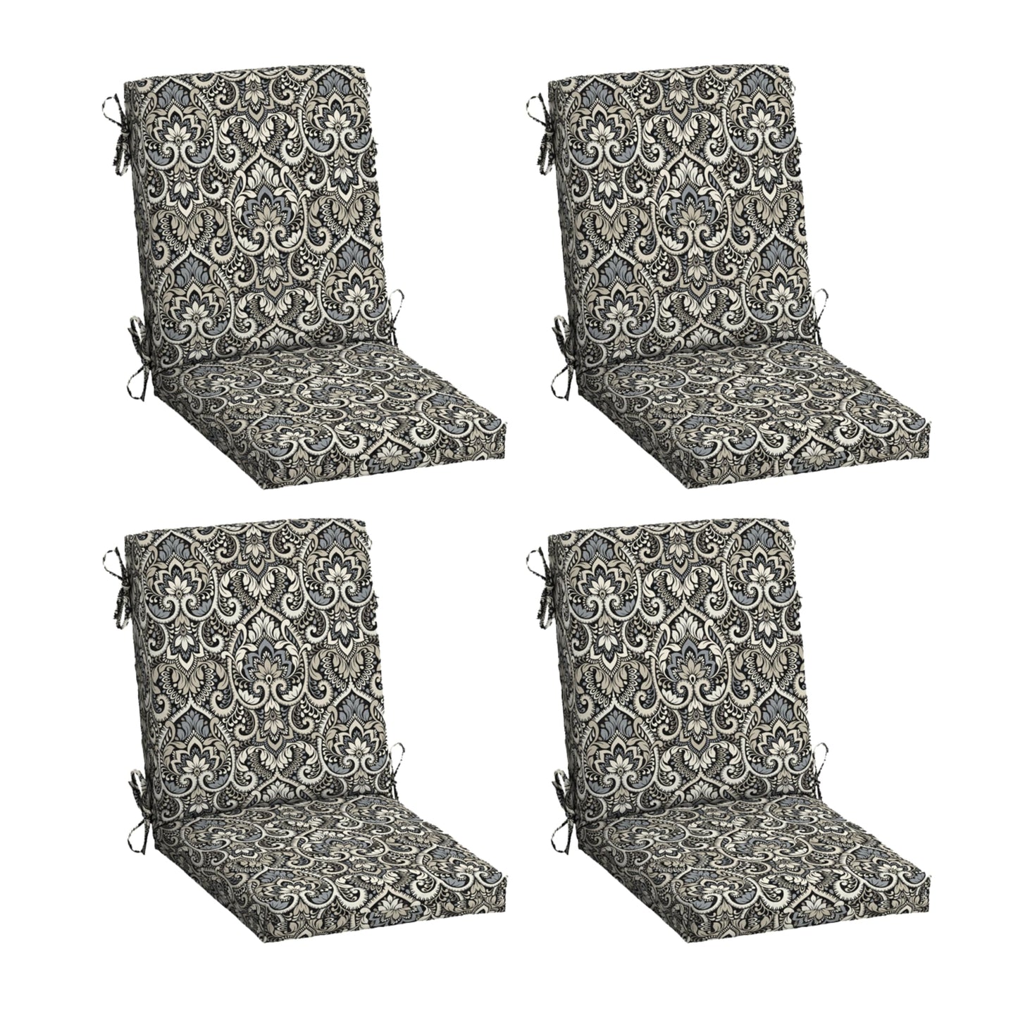 Arden 2-Pack Outdoor Patio Dining Chair Cushion, 20x44, Rain-Proof Seat Pad, Fade-Resistant Outdoor Cushion Black Cabana Stripe