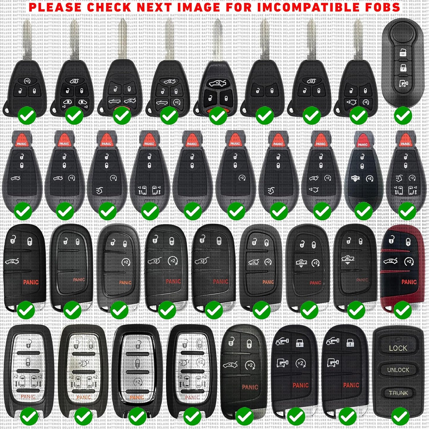 Schlüsselfernbedienung Ersatzbatterien für Jeep Dodge Ram Chrysler (Cherokee Caravan Town & Country Charger Compass Durango Challenger Journey Renegade Pacifica Patriot) Remote Fobik (2er-Pack) (Fit Guide prüfen)