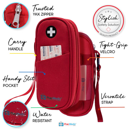 PracMedic Bags Epipen Carry Case– Insulated Epi Pens Carrying Case for Epipens, Auvi-Q, Inhaler, Allergy Medication & Diabetes Supply– Durable Emergency Medical Pouch for Travel (Red)
