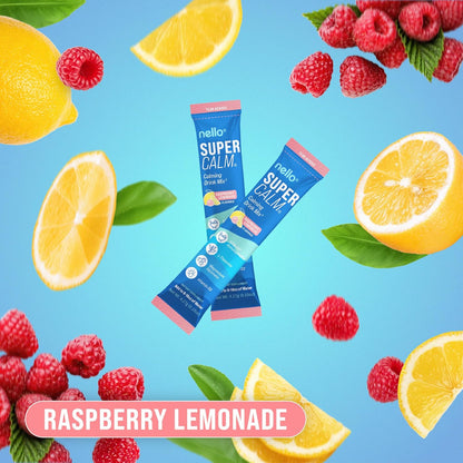 Nello Supercalm Drink Mix - Raspberry Lemonade and Tropical Tangerine Ashwagandha KSM 66, Magnesium Glycinate & L-Theanine Supplement - Focus and Relaxation Support (2 x 20 Travel Packets)