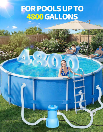 Standard Series Above Ground Pool Filter Pump - 800 GPH Flow Rate | Rapid Circulation & Micro-Debris Filtration, Pool Cartridge Filter Pump System - Keep Water Crystal Clean & Clear-Deep Blue