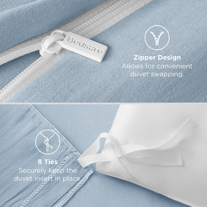 Funda nórdica blanca Bedsure, tamaño Queen, 3 piezas, aspecto de algodón prelavado, juego de cama extrasuave, incluye 1 funda nórdica de 228 x 228 cm con cierre de cremallera y 2 fundas de almohada, edredón no incluido