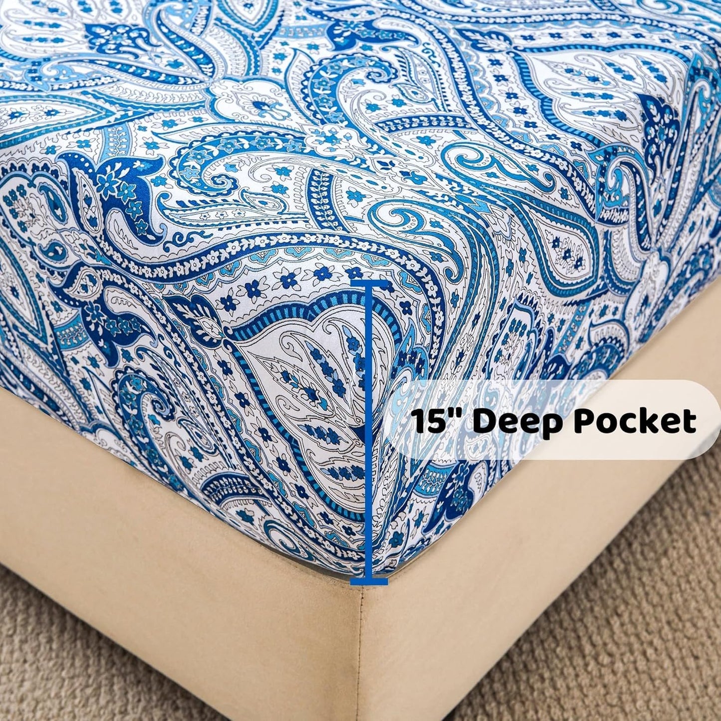Blue Paisley Printed Bed Sheets Queen Size - A Comforting Floral Retreat