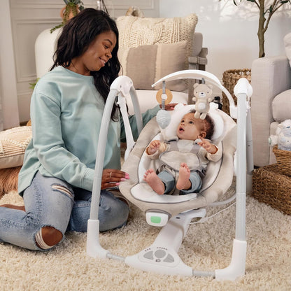 Ingenuity ConvertMe 2-in-1 Kompakte tragbare automatische Babyschaukel & Babysitz, batteriebetriebene Vibrationen, Naturgeräusche, 0-9 Monate 2,7-9 kg (Raylan)