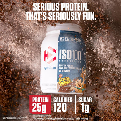 Dymatize x Cocoa Pebbles ISO100 Whey Protein Powder Isolate, 25g of Protein, 5.5g BCAAs, 120 Cal., Gluten Free, 1g Fat, 1g Sugar, 2g Carb (71 Servings) (Pack of 6)