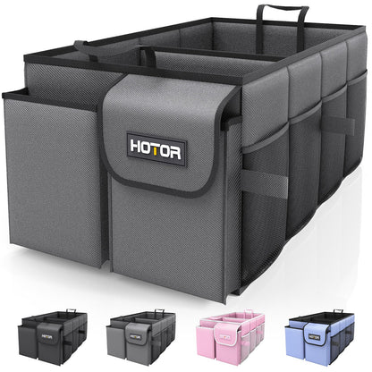 HOTOR Kofferraum-Organizer – Auto-Organizer, faltbarer Kofferraum-Organizer für SUVs & Limousinen, Autozubehör, Werkzeuge, Kleinigkeiten, 2 Fächer, Schwarz