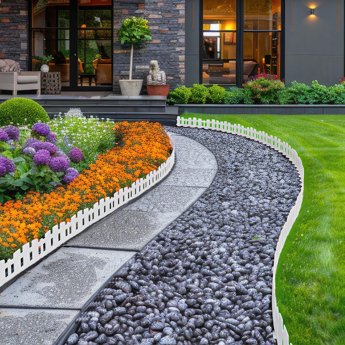 2-Inch x 66 FT Landscape Edging Border with 100 Spikes, No Dig Garden Border Edging Kit, Plastic Edging Border Flexible for Garden Flower Beds Lawn Yard Paver Pathway (Black)