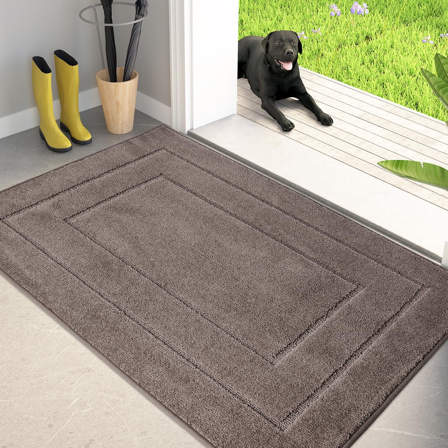 PURRUGS Dirt Trapping Door Mat 32" x 70", Non-Slip/Skid Machine Washable Entryway Rug, Dog Doormat, Super Absorbent Welcome Mat for Muddy Wet Shoes and Paws, Grayish Brown