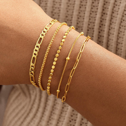 Gold Bracelets for Women, 14K Gold Plated Stackable Bracelet Stack Set Adjustable Charm Paperclip Chain Snake Link Layered Waterproof Jewelry Sets Gifts