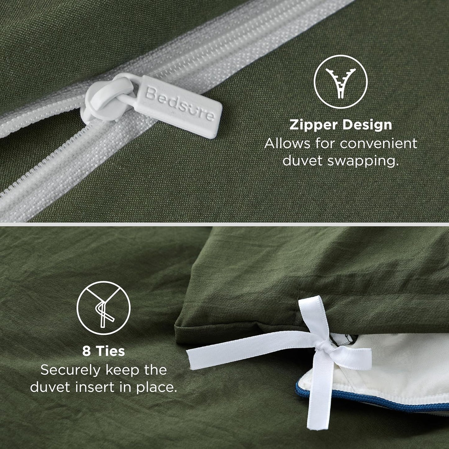 Funda nórdica blanca Bedsure, tamaño Queen, 3 piezas, aspecto de algodón prelavado, juego de cama extrasuave, incluye 1 funda nórdica de 228 x 228 cm con cierre de cremallera y 2 fundas de almohada, edredón no incluido