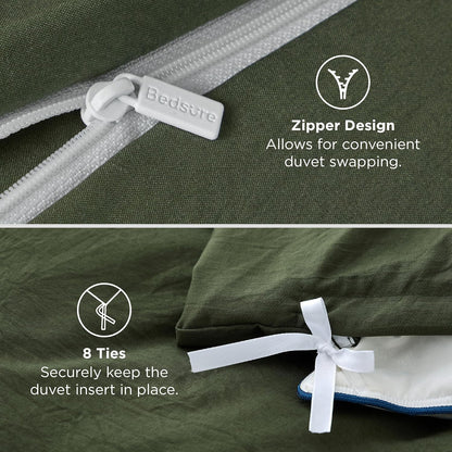 Funda nórdica blanca Bedsure, tamaño Queen, 3 piezas, aspecto de algodón prelavado, juego de cama extrasuave, incluye 1 funda nórdica de 228 x 228 cm con cierre de cremallera y 2 fundas de almohada, edredón no incluido
