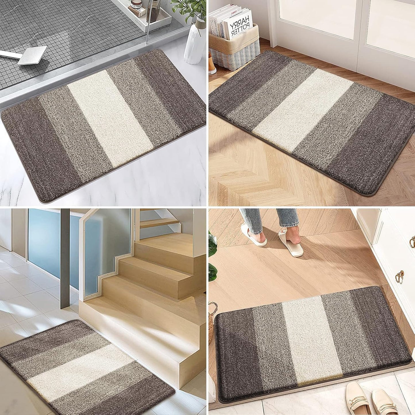 Grandaily Fußmatte für Innenbereich, 50 x 80 cm, rutschfest, Schmutzfänger, saugfähig, für die Haustür, waschbar, gestreift, für den Innenbereich, flach, Willkommensmatte, Eingangsmatte, Grau