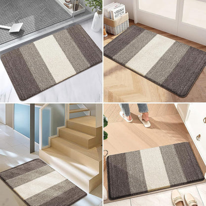 Grandaily Fußmatte für Innenbereich, 50 x 80 cm, rutschfest, Schmutzfänger, saugfähig, für die Haustür, waschbar, gestreift, für den Innenbereich, flach, Willkommensmatte, Eingangsmatte, Grau