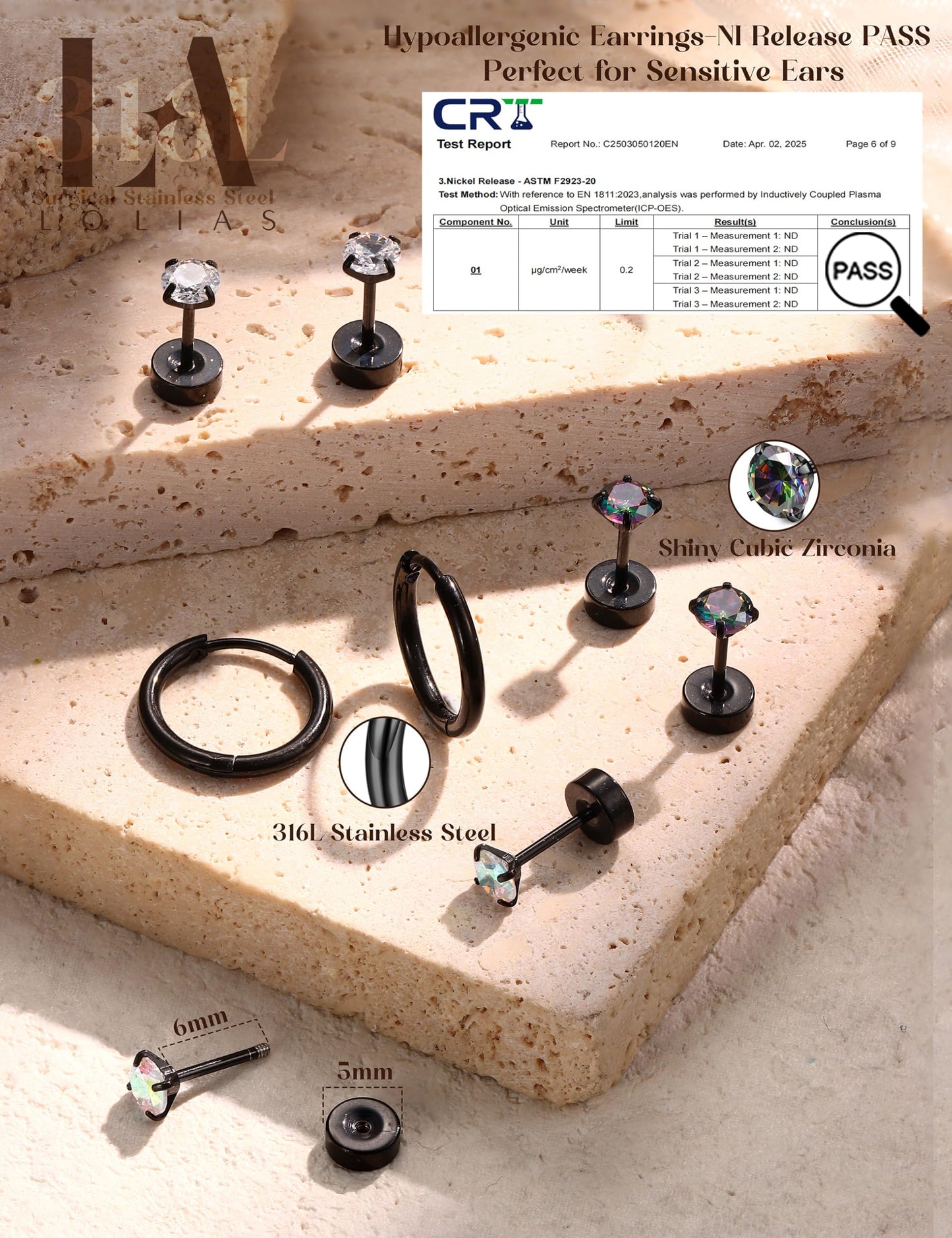 LOLIAS Hypoallergenic Flat Back Earrings for Women-Surgical Steel Earrings for Sensitive Ears 20G Stainless Steel Earring Stacks Small Flatback Stud Hoop Cartilage Earring