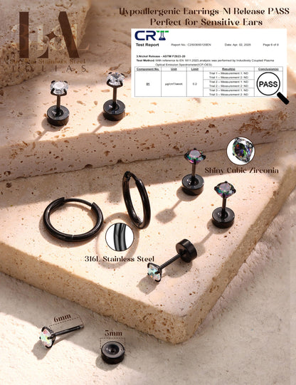 LOLIAS Hypoallergenic Flat Back Earrings for Women-Surgical Steel Earrings for Sensitive Ears 20G Stainless Steel Earring Stacks Small Flatback Stud Hoop Cartilage Earring