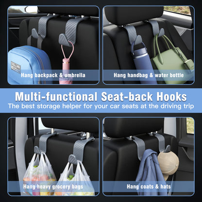 Amooca 4-Pack Car Headrest Hooks Vehicle Storage Organizer for Purses Handbags Groceries Backpack Coats –Holds 55lbs 360° Rotating Black