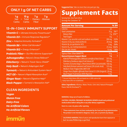 Grüns 3 x 28 Pack Immun Sugar Free Immunity Gummies with Vitamin C, Zinc, MCT Oil, & Turmeric - Daily Immune Support Supplement for Adults - Sour Pineapple Flavor (28 Count) (Pack of 3)