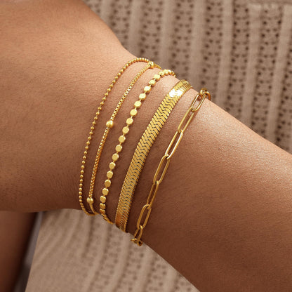 Gold Bracelets for Women, 14K Gold Plated Stackable Bracelet Stack Set Adjustable Charm Paperclip Chain Snake Link Layered Waterproof Jewelry Sets Gifts