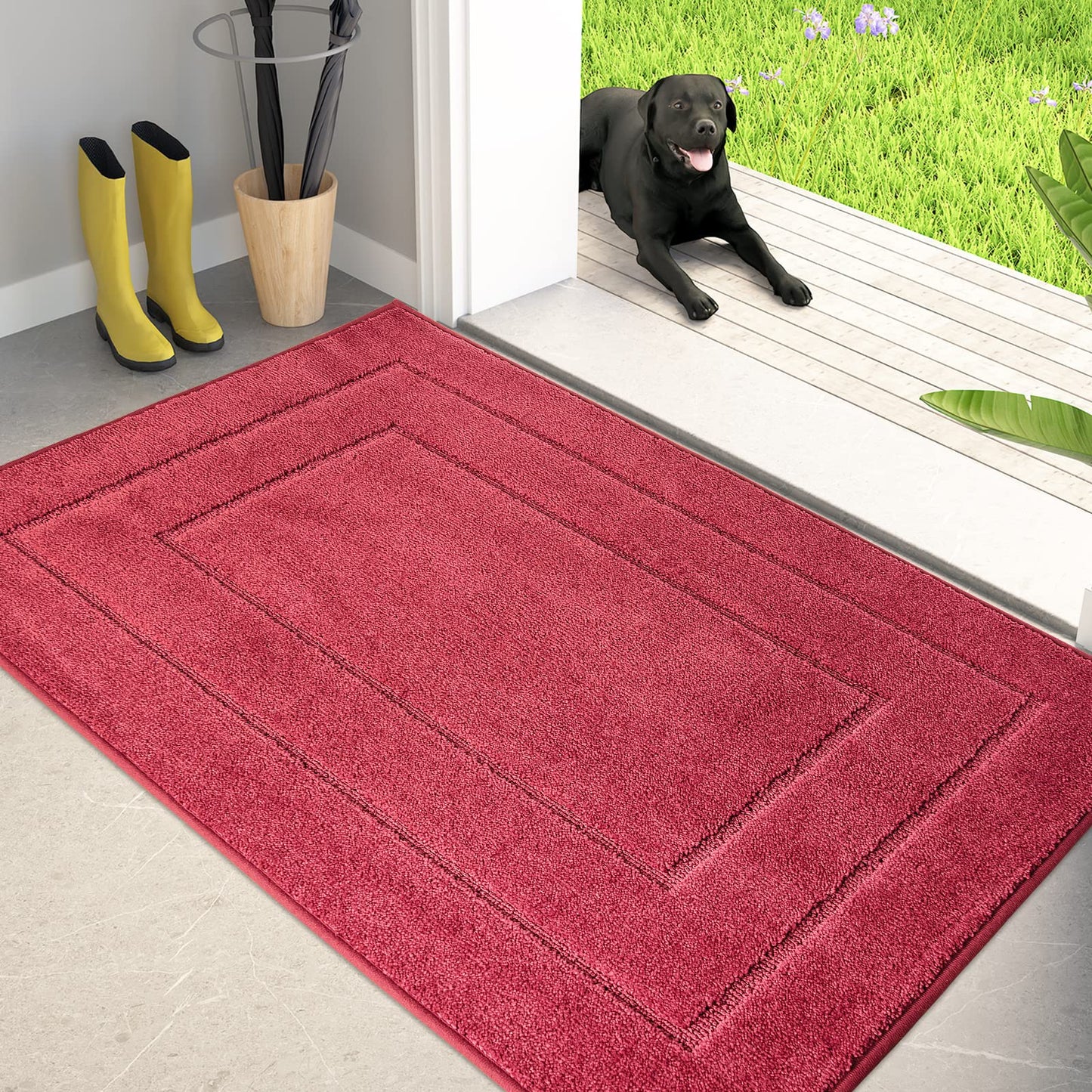 PURRUGS Dirt Trapping Door Mat 32" x 70", Non-Slip/Skid Machine Washable Entryway Rug, Dog Doormat, Super Absorbent Welcome Mat for Muddy Wet Shoes and Paws, Grayish Brown