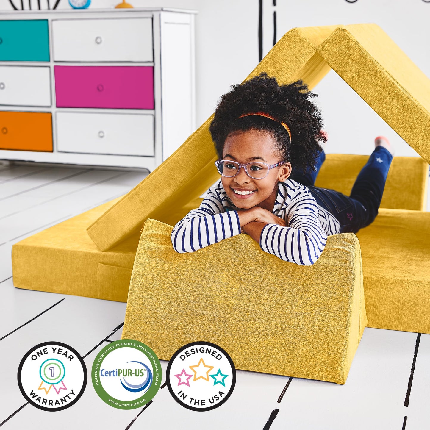 Yourigami Kids and Toddler Play Gym, Playroom Couch Set, Durable Modular Design, Green Meadows
