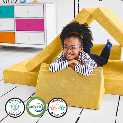 Yourigami Kids and Toddler Play Gym, Playroom Couch Set, Durable Modular Design, Green Meadows