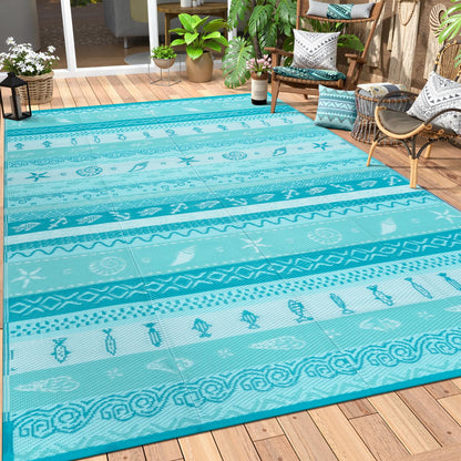 Lahome Outdoor Rugs 8x10 Waterproof, Reversible Outdoor Plastic Straw Rug for Camping Patio, RV Outdoor Rugs Outside, Outdoor Carpet for Porch Deck Backyard Picnic(Blue/Yellow,8'x 10')